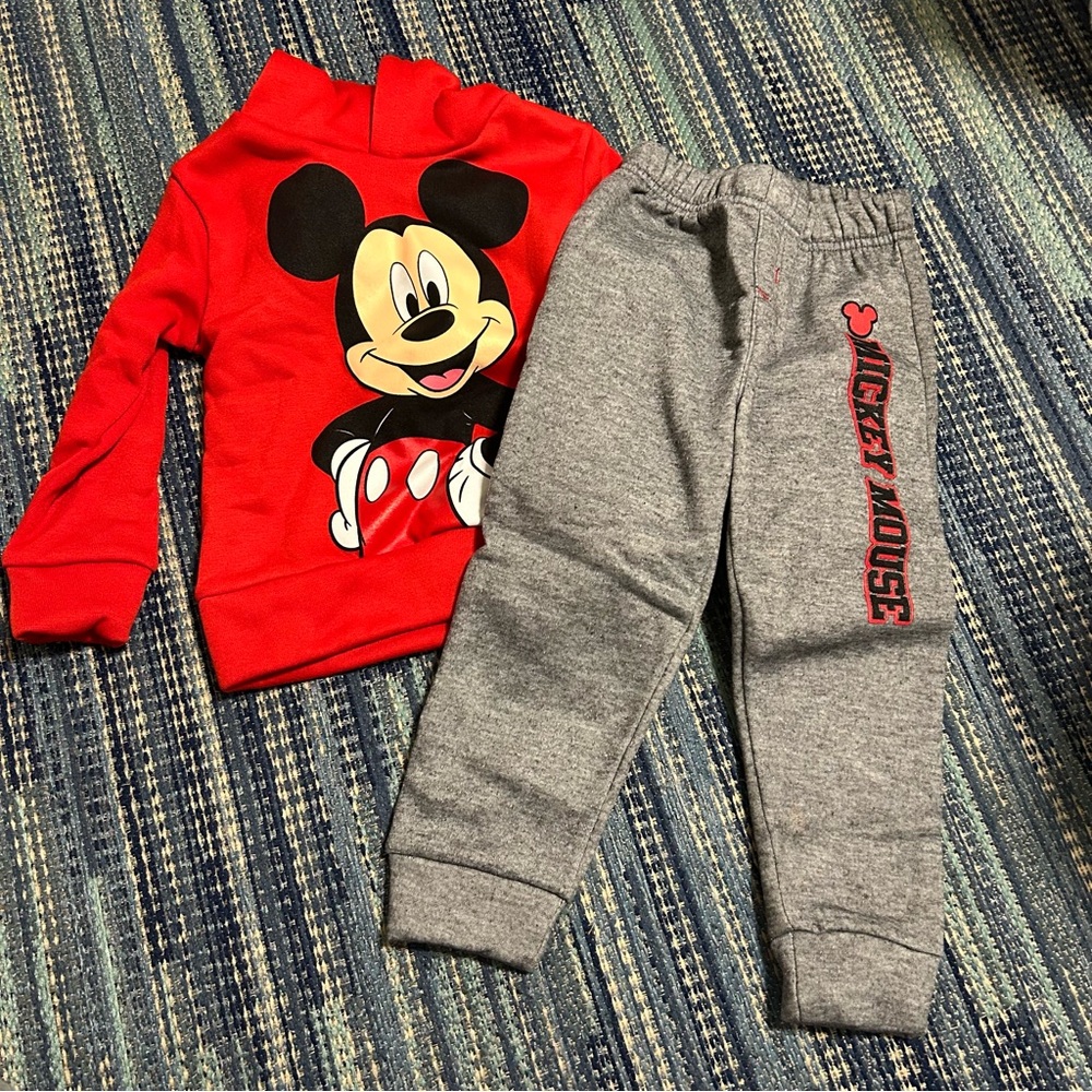 NWT Disney Mickey Mouse Kids Red and Gray Sweat Set - 3T